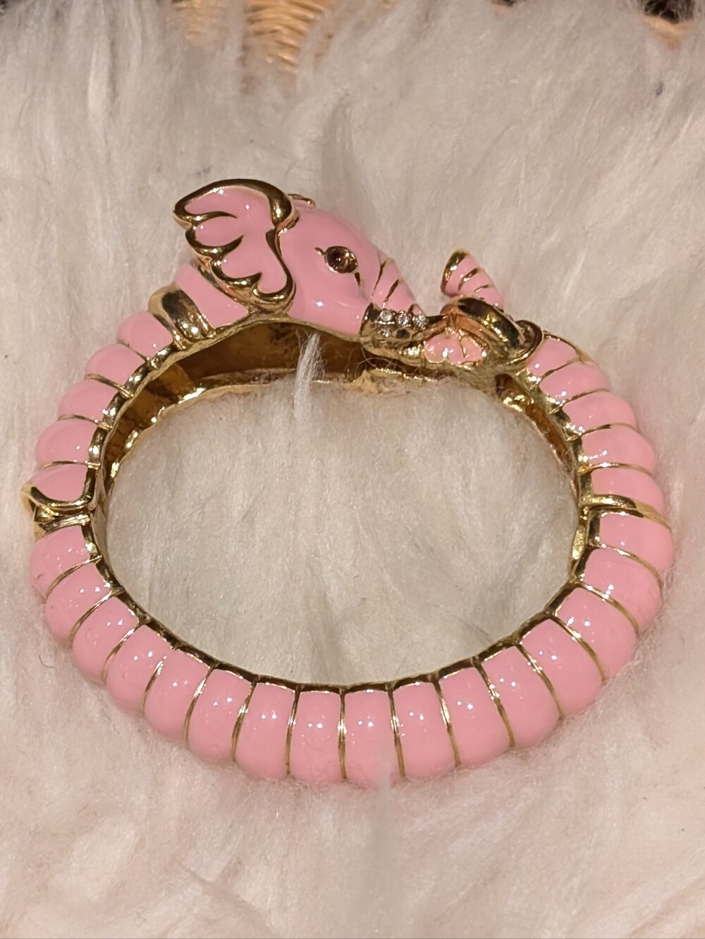 Kenneth Jay Lane Pink Elephant Enamel Bangle Bracelet